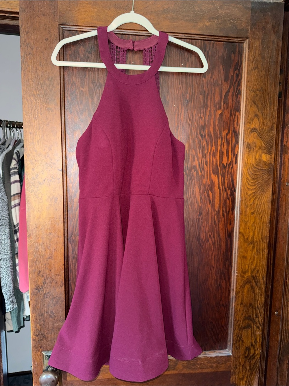 Women's Halter Fit & Flare Dress in Wine
